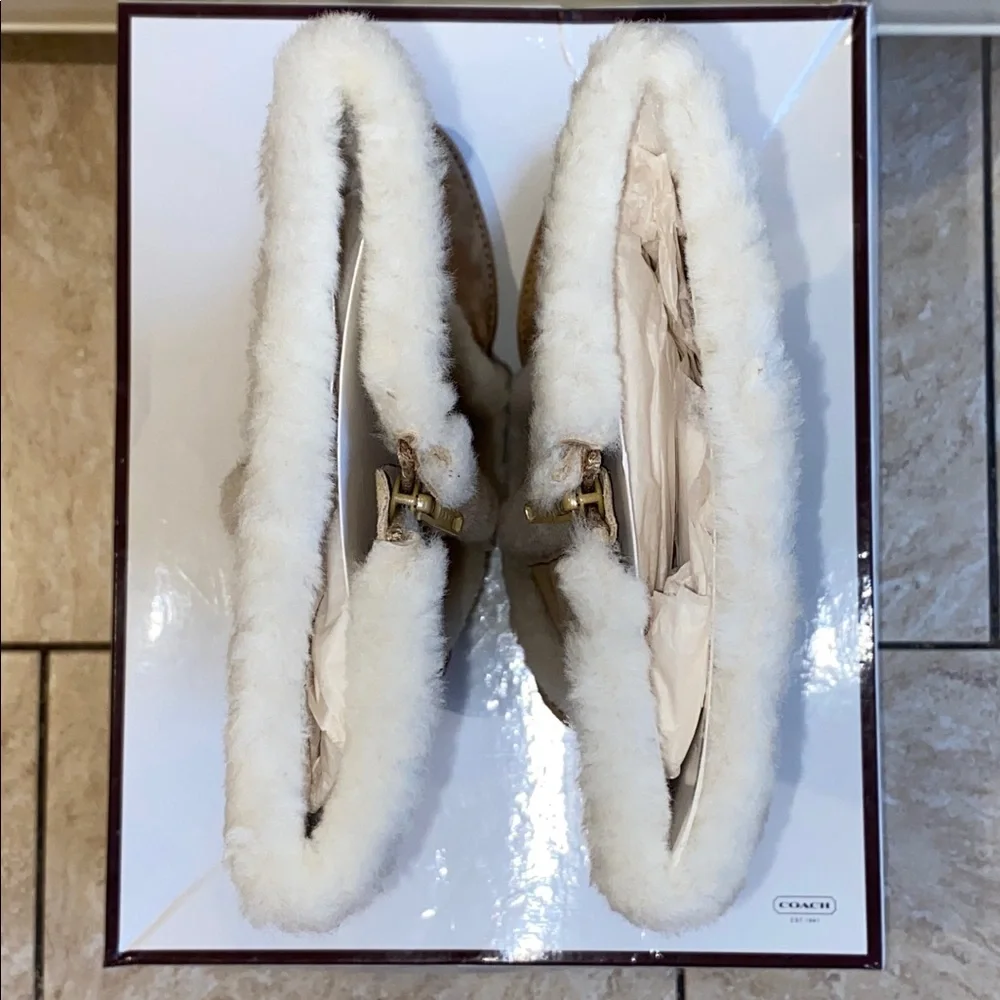 COACH Jordana Suede Shearling Trim Wedge Boots in Tan & Beige in Size 7 - Picture 10 of 15